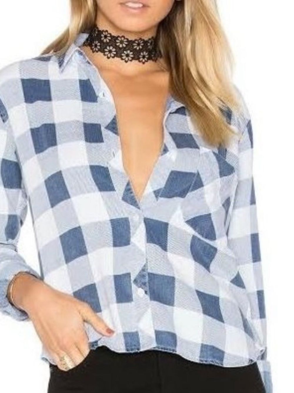 Rails Carter Chambrey Blue Buffalo Check Button Up Shirt Womens XS